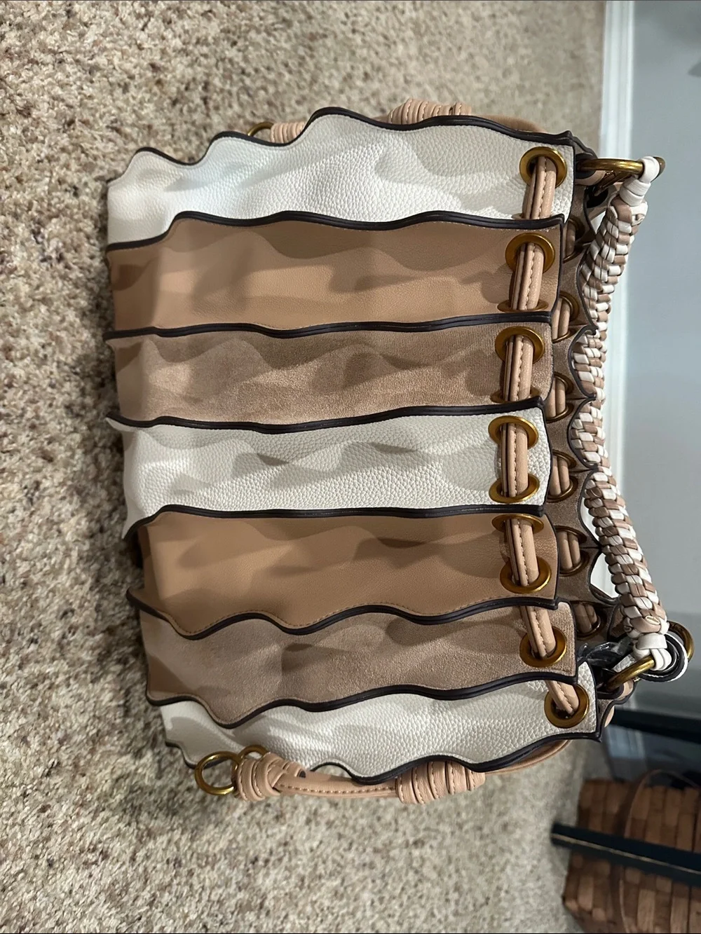 Dolce Vita Cream, Tan & Brown Waved Panel Shoulder Bag - Picture 1 of 5